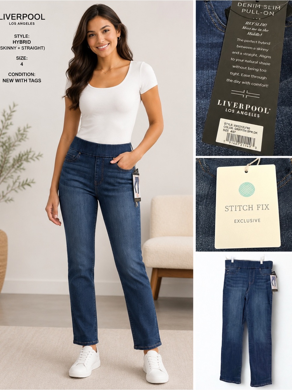 Liverpool The Slim Jeans Size 4/27 Dark Wash Stretch Denim Ankle Length NWT